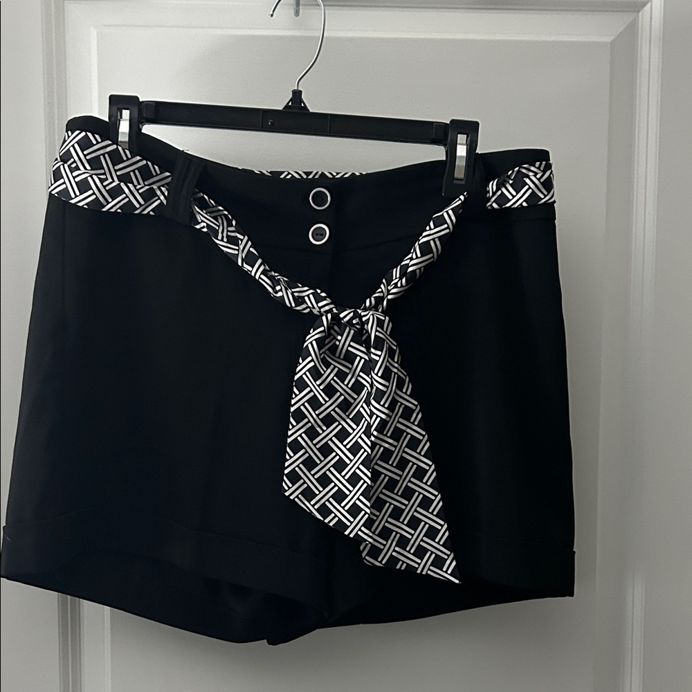 White House Black Market High Waist Black Shorts with Geometric Belt